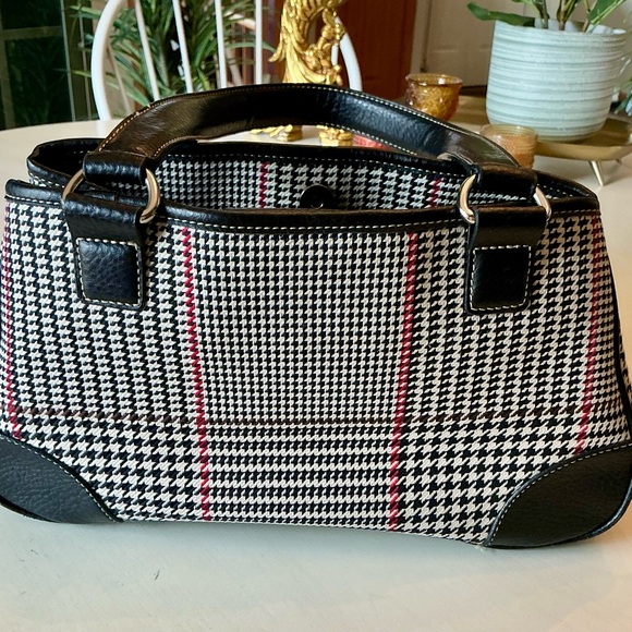 Equestrian Houndstooth Satchel Horsebit Print Black Faux Leather Chaps Handbag - Picture 3 of 14